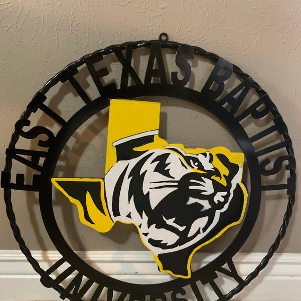 EAST TEXAS BAPTIST UNIVERSITY METAL CUSTOM VINTAGE CRAFT SIGN WALL ART TEAM HANDMADE