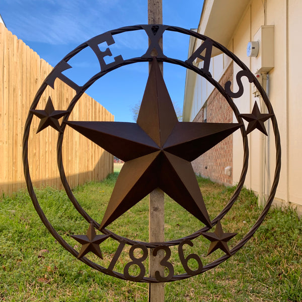 24", 32",36",40" TEXAS 1836 RUSTIC BROWN BARN STAR METAL WALL WESTERN HOME DECOR HANDMADE