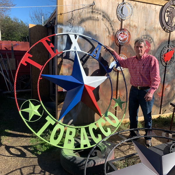 4,5,6 FOOT LARGE OVERSIZE CUSTOM NAME BARN METAL STAR 3d WITH TWISTED ROPE RING DESIGN METAL WALL ART WESTERN HOME DECOR VINTAGE RUSTIC BROWN NEW HANDMADE, 48",60",72" NEW HANDMADE