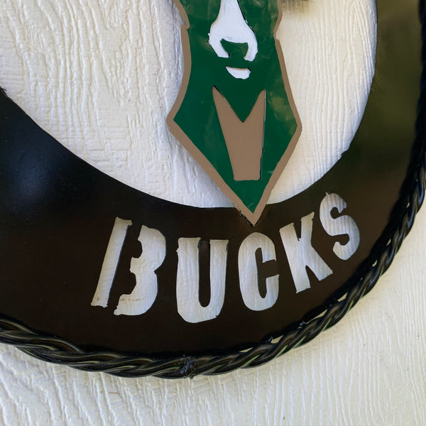 24" MILWAUKEE BUCKS WIDE BAND DISC STYLE METAL CUSTOM VINTAGE CRAFT TEAM SPORTS SIGN HANDMADE