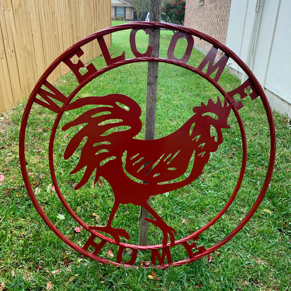 YOUR CUSTOM NAME RED ROOSTER LASERCUT METAL ART WITH RING DESIGN WESTERN METAL ANIMAL ART HOME WALL DECOR BRAND NEW