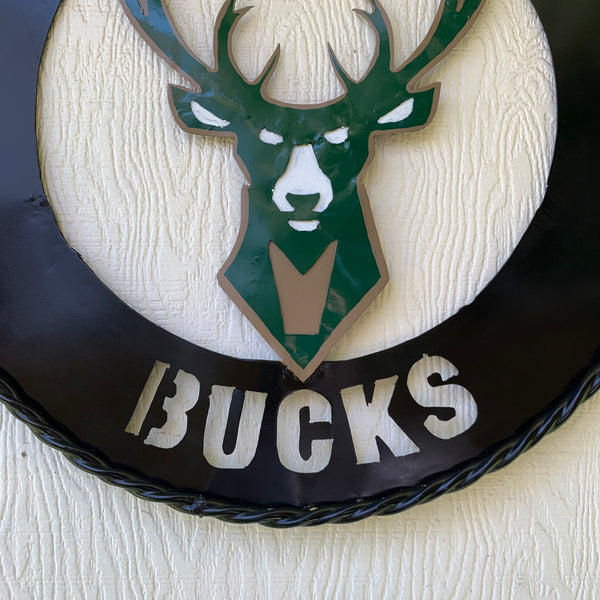 24" MILWAUKEE BUCKS WIDE BAND DISC STYLE METAL CUSTOM VINTAGE CRAFT TEAM SPORTS SIGN HANDMADE