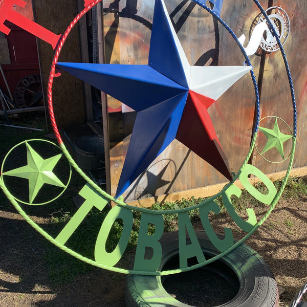 4,5,6 FOOT LARGE OVERSIZE CUSTOM NAME BARN METAL STAR 3d WITH TWISTED ROPE RING DESIGN METAL WALL ART WESTERN HOME DECOR VINTAGE RUSTIC BROWN NEW HANDMADE, 48",60",72" NEW HANDMADE