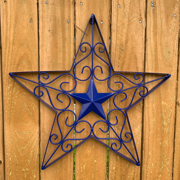 17" SCROLL ART BRIGHT BLUE Barn Star Metal Wall Art Western Home Decor Vintage Rustic Bronze Copper Art New-#A18002