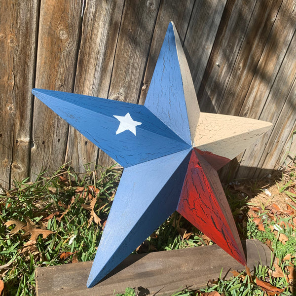 CRACKLE STYLE RED BEIGE & BLUE METAL BARN STAR METAL WALL ART WESTERN HOME DECOR RUSTIC NEW