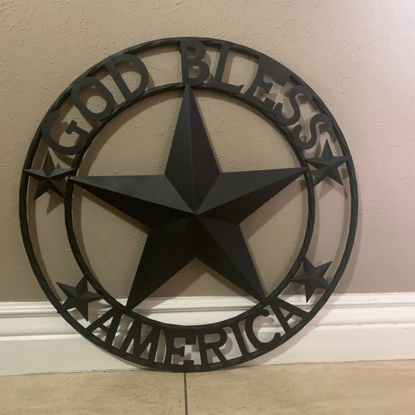 GOD BLESS AMERICA BLACK METAL BARN LONESTAR TWISTED RING METAL ART WESTERN HOME DECOR HANDMADE NEW-#EH10487