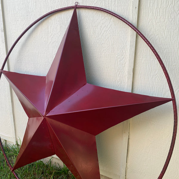 24",32",36" CRANBERRY RED STAR BARN METAL LONESTAR TWISTED ROPE RING WALL ART WESTERN HOME DECOR BRAND NEW