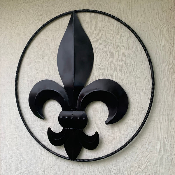 #EH10645 24", 36" GLOSS BLACK FLEUR DE LIS METAL WALL ART SIGN WESTERN HOME DECOR HANDMADE NEW