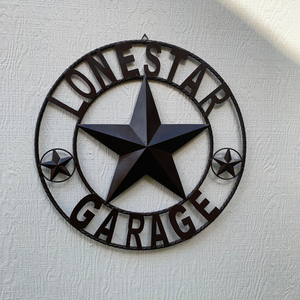 LONESTAR GARAGE STYLE CUSTOM BARN NAME STAR LONESTAR GARAGE METAL NAME BARN STAR WITH TWISTED ROPE RING 3d STAR ART WESTERN HOME DECOR RUSTIC BROWN
