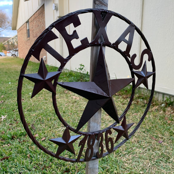 16",24",32",50" RUSTIC BROWN TEXAS 1836 BARN STAR METAL ART WESTERN HOME DECOR VINTAGE RUSTIC DARK BROWN NEW