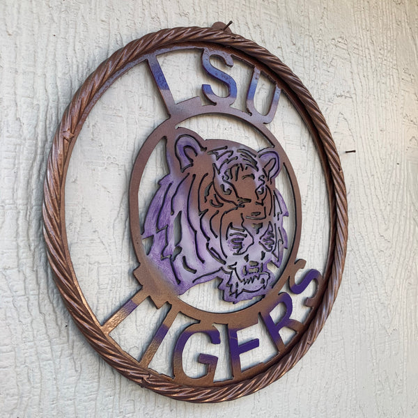 12" LSU TIGERS CUSTOM METAL VINTAGE CRAFT HOME DECOR HANDMADE