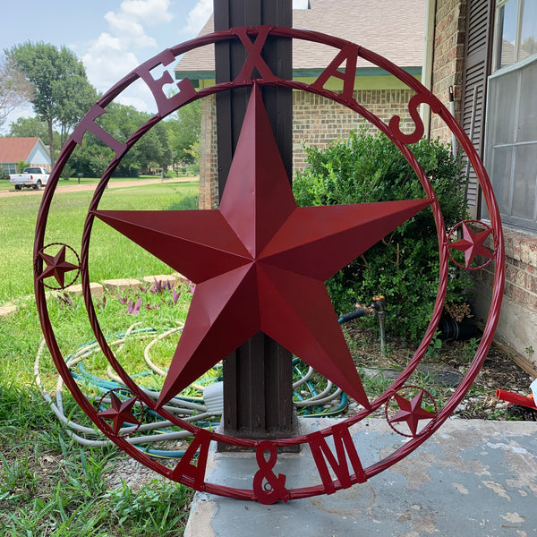 TEXAS A&M BURGUNDY RED BARN LONE STAR METAL CUSTOM VINTAGE CRAFT TEAM STAR WESTERN HOME DECOR HANDMADE SIZE:24",32",36",40",42",44",46",50"