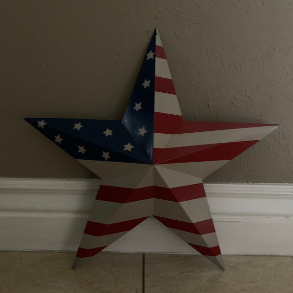 AMERICANA USA FLAG BARN STAR METAL RED BEIGE NAVY BLUE STAR WESTERN HOME DECOR HANDMADE