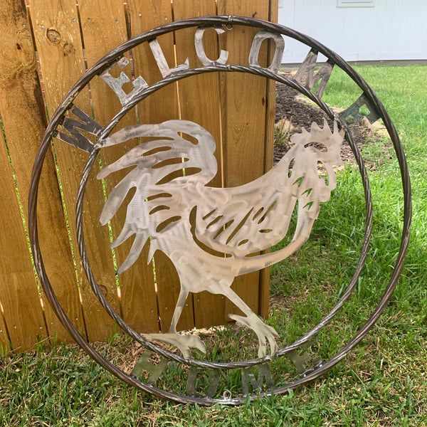 YOUR CUSTOM NAME ROOSTER LASERCUT RAW METAL ART WITH RING DESIGN WESTERN METAL ANIMAL ART HOME WALL DECOR BRAND NEW