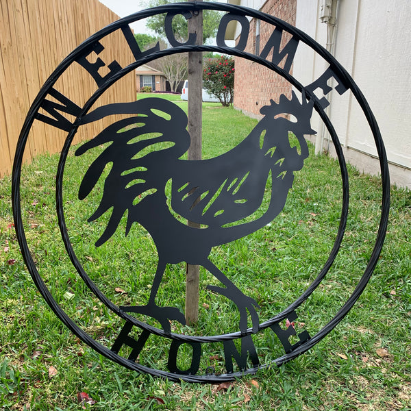 YOUR CUSTOM NAME BLACK ROOSTER LASERCUT METAL ART WITH RING DESIGN WESTERN METAL ANIMAL ART HOME WALL DECOR BRAND NEW