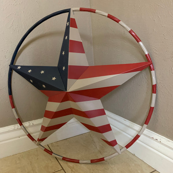 AMERICAN USA FLAG BARN STAR METAL RED BEIGE BLUE STAR 12",16",24",32"36",38",40",48