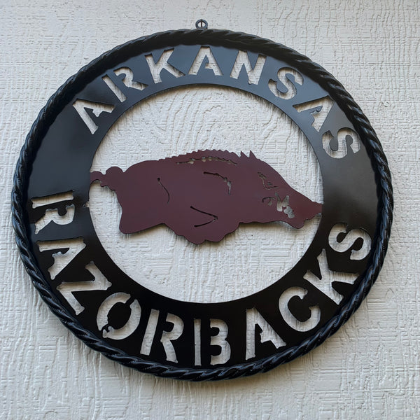 12", 18", 24", 32" ARKANSAS RAZORBACKS CUSTOM METAL VINTAGE CRAFT WIDE BAND RING TEAM SIGN HANDMADE