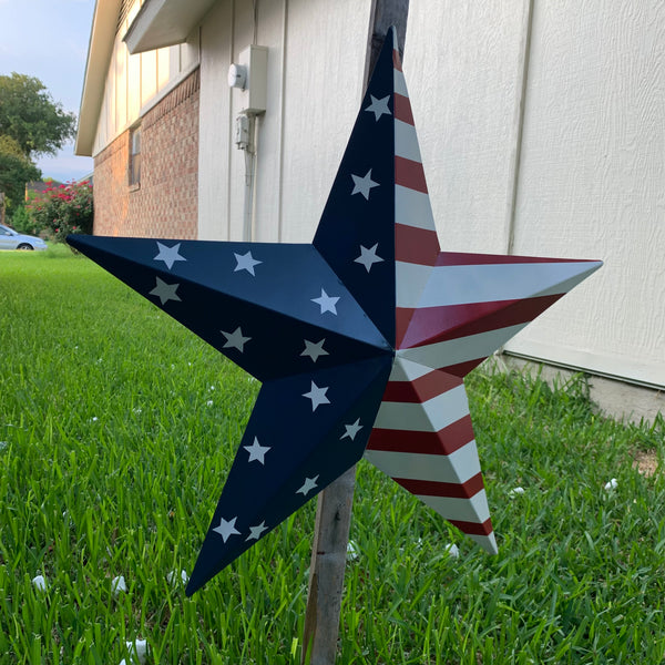 12",16",24",30",36" USA AMERICAN FLAG STAR STYLE#9 RED WHITE & BLUE METAL BARN STAR METAL WALL ART HANDMADE