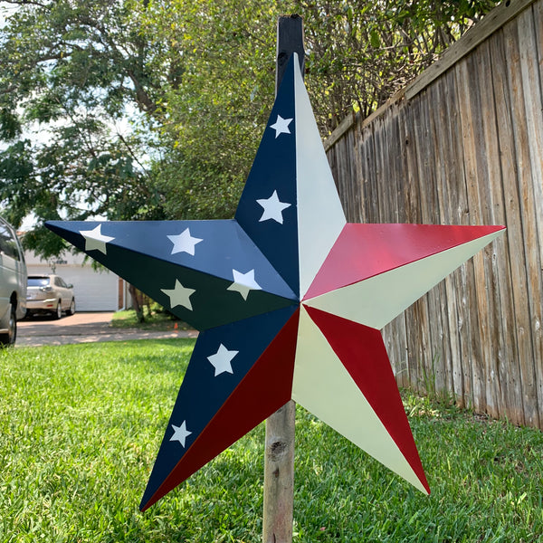 12",16",24",30",36" USA AMERICAN FLAG STAR STYLE #1 RED WHITE & BLUE METAL BARN STAR WALL ART HANDMADE STYLE# 1