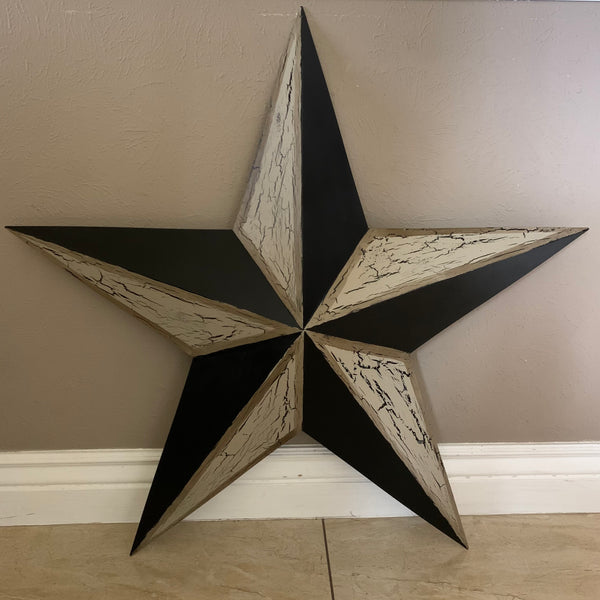 CRACKLE STYLE BEIGE & BLACK METAL BARN STAR METAL WALL ART WESTERN HOME DECOR RUSTIC NEW