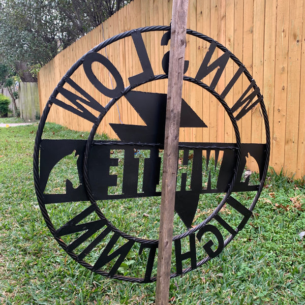 CUSTOM NAME LIGHTNIN HORSE SIGN RAW METAL BARN ROPE RING WESTERN HOME DECOR HANDMADE 24",32",36"