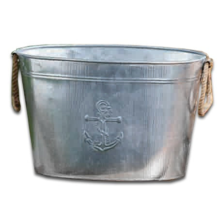 18" GALV. JUTE HANDLE ANCHOR  TUB BUCKET HOME DECOR NEW