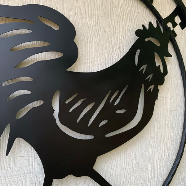 YOUR CUSTOM NAME BLACK ROOSTER LASERCUT METAL ART WITH RING DESIGN WESTERN METAL ANIMAL ART HOME WALL DECOR BRAND NEW