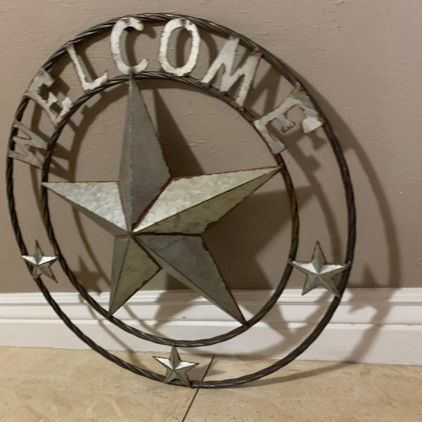 #RT6160 WELCOME GALV 24" METAL BARN STAR TWISTED RING WESTERN HOME DECOR HANDMADE NEW