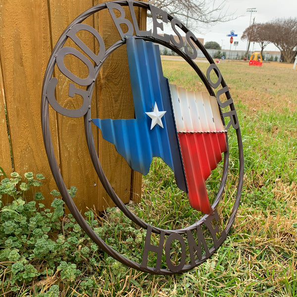 24" WAVY GOD BLESS PUR HOME STATE OF TEXAS METAL CRAFT SIN WESTERN HOME DECOR HANDMADE NEW