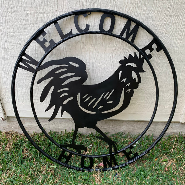 YOUR CUSTOM NAME BLACK ROOSTER LASERCUT METAL ART WITH RING DESIGN WESTERN METAL ANIMAL ART HOME WALL DECOR BRAND NEW