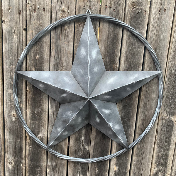 RUSTIC BLACK DISTRESSED TWO TONE BARN LONE STAR ROPE RING METAL WALL ART WESTERN HOME DECOR HANDMADE