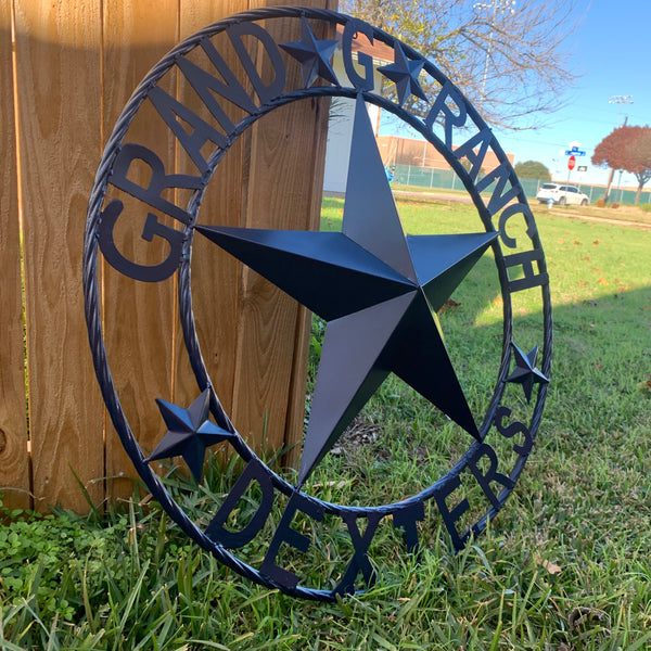 GRAND G RANCH STYLE CUSTOM NAME STAR RUSTIC NAVY BLUE METAL BARN STAR ROPE RING WESTERN HOME DECOR HANDMADE