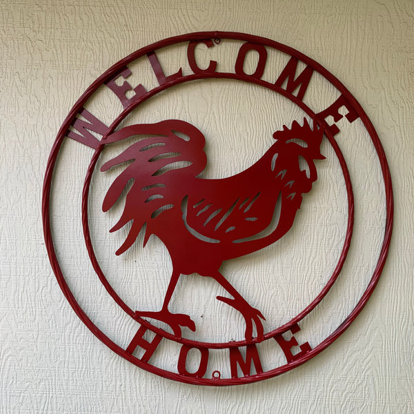 YOUR CUSTOM NAME RED ROOSTER LASERCUT METAL ART WITH RING DESIGN WESTERN METAL ANIMAL ART HOME WALL DECOR BRAND NEW