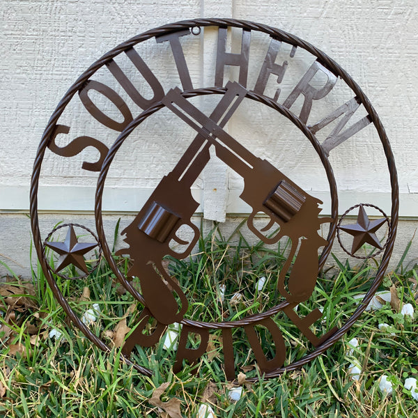 #SI_XL2132 SOUTHERN PRIDE 24" GUNS PISTOLS BROWN METAL WALL ART WESTERN HOME DECOR NEW