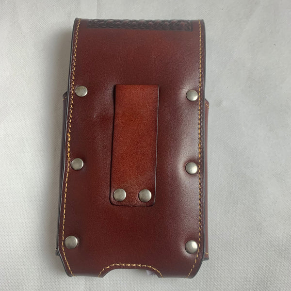 #LG2004  7.5" HORSE COFFEE BROWN & RED LEATHER POUCH EXTRA LARGE  BELT LOOP HOLSTER CELL PHONE CASE UNIVERSAL OVERSIZE