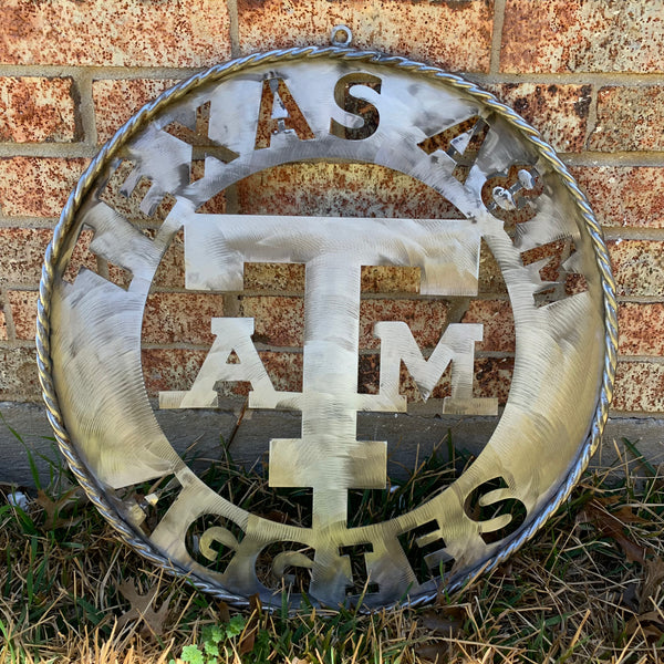 24" TEXAS A&M WIDE BAND RAW METAL CUSTOM VINTAGE CRAFT WALL ART TEAM SIGN HANDMADE