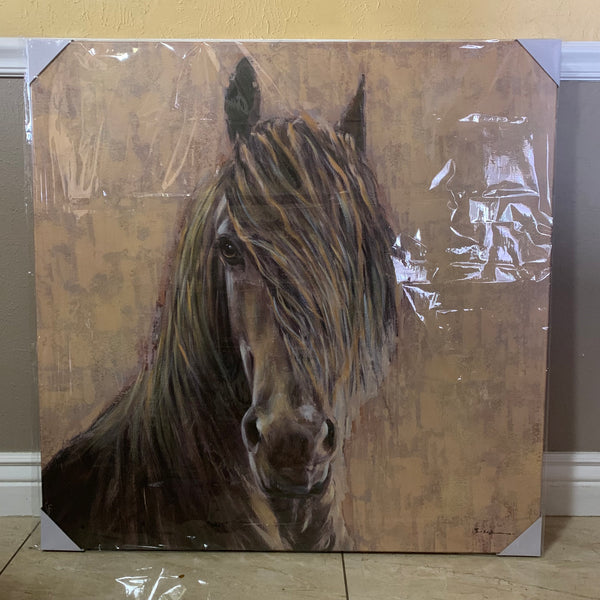 RA0056 36"x36" HORSE IN WIND CANVAS PAINTING PICTURE WESTERN COUNTRY HOME DECOR HANDMADE