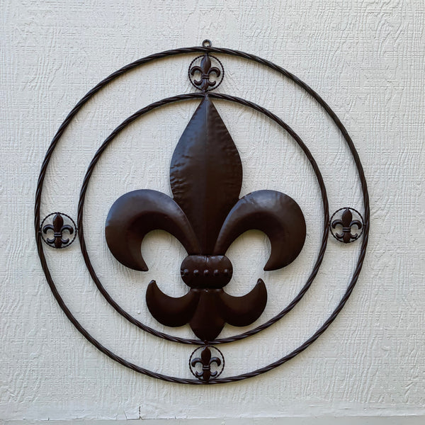 MULTI FLEUR DE LIS METAL WALL ART WESTERN HOME DECOR VINTAGE RUSTIC BROWN ART NEW