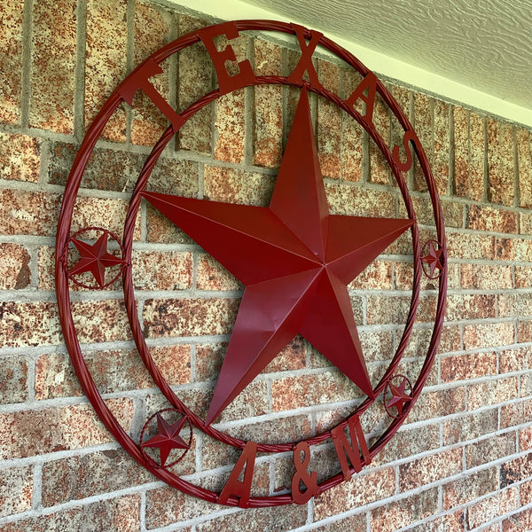 TEXAS A&M BURGUNDY RED BARN LONE STAR METAL CUSTOM VINTAGE CRAFT TEAM STAR WESTERN HOME DECOR HANDMADE SIZE:24",32",36",40",42",44",46",50"
