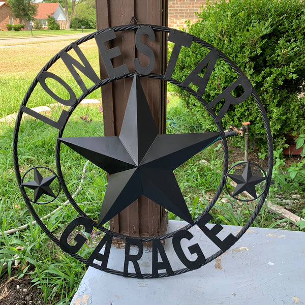 LONESTAR GARAGE STYLE CUSTOM BARN NAME STAR LONESTAR GARAGE METAL NAME BARN STAR WITH TWISTED ROPE RING 3d STAR ART WESTERN HOME DECOR RUSTIC BROWN