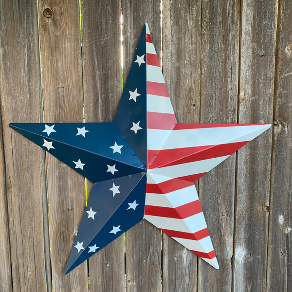 12",16",24",30",36" USA AMERICAN FLAG STAR STYLE#9 RED WHITE & BLUE METAL BARN STAR METAL WALL ART HANDMADE