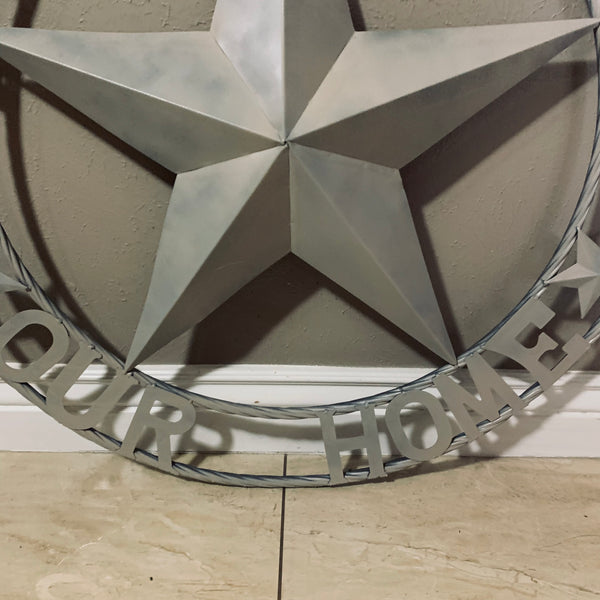 36" GOD BLESS OUR HOME RUSTIC BEIGE BARN METAL STAR ROPE RING WALL ART WESTERN HOME DECOR--FREE SHIPPING