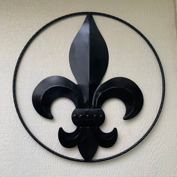 #EH10645 24", 36" GLOSS BLACK FLEUR DE LIS METAL WALL ART SIGN WESTERN HOME DECOR HANDMADE NEW