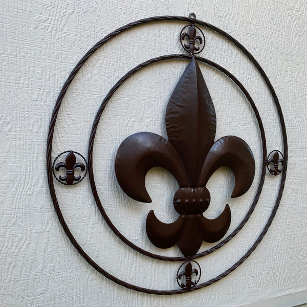 MULTI FLEUR DE LIS METAL WALL ART WESTERN HOME DECOR VINTAGE RUSTIC BROWN ART NEW