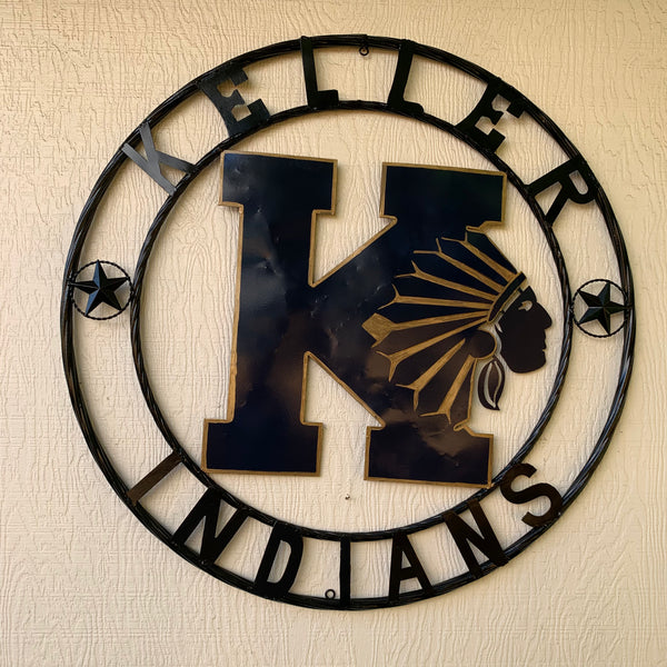 KELLER INDIANS CUSTOM VINTAGE METAL CRAFT WALL ART TEAM SIGN WESTERN HOME DECOR NEW