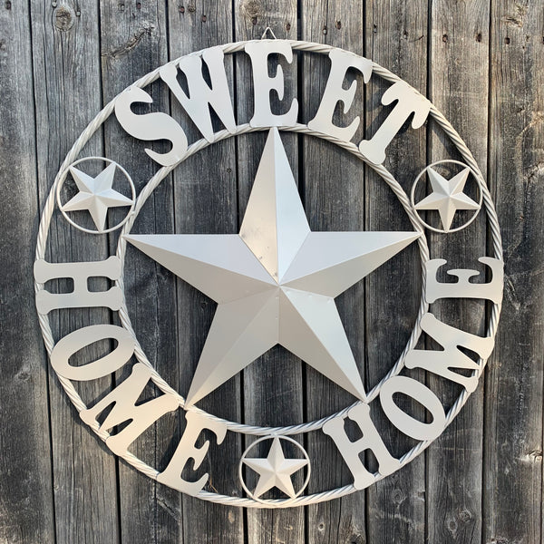 HOME SWEET HOME RUSTIC BEIGE METAL BARN STAR LONE STAR WALL ART WESTERN HOME DECOR HANDMADE NEW #EH10588