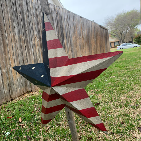 AMERICAN USA FLAG STAR CRACKLE PAINT METAL WALL ART WESTERN HOME DECOR, HANDMADE  9",12",16",24",30",36"
