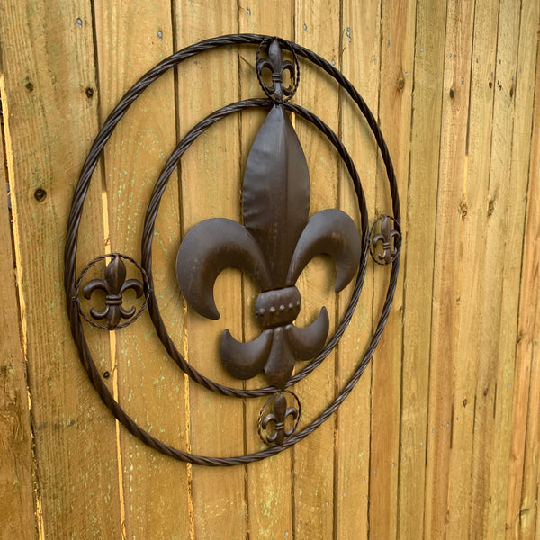 MULTI FLEUR DE LIS METAL WALL ART WESTERN HOME DECOR VINTAGE RUSTIC BROWN ART NEW