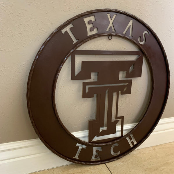 12", 18", 24", 32" TEXAS TECH BROWN WIDE BAND DISC RING CUSTOM METAL VINTAGE CRAFT SIGN HANDMADE TO ORDER