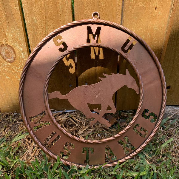 SMU MUSTANGS HAMMERED COPPER METAL CUSTOM VINTAGE CRAFT WALL ART TEAM SIGN HANDMADE